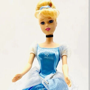 MATTEL BARBIE Disney Cinderella Doll Blonde Hair Blue Eyes Blue Dress 12" Tall